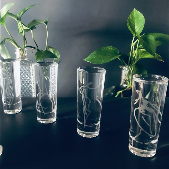 Female Line Art Etched Shot Glasses set of 4 - Picture 2 of 10